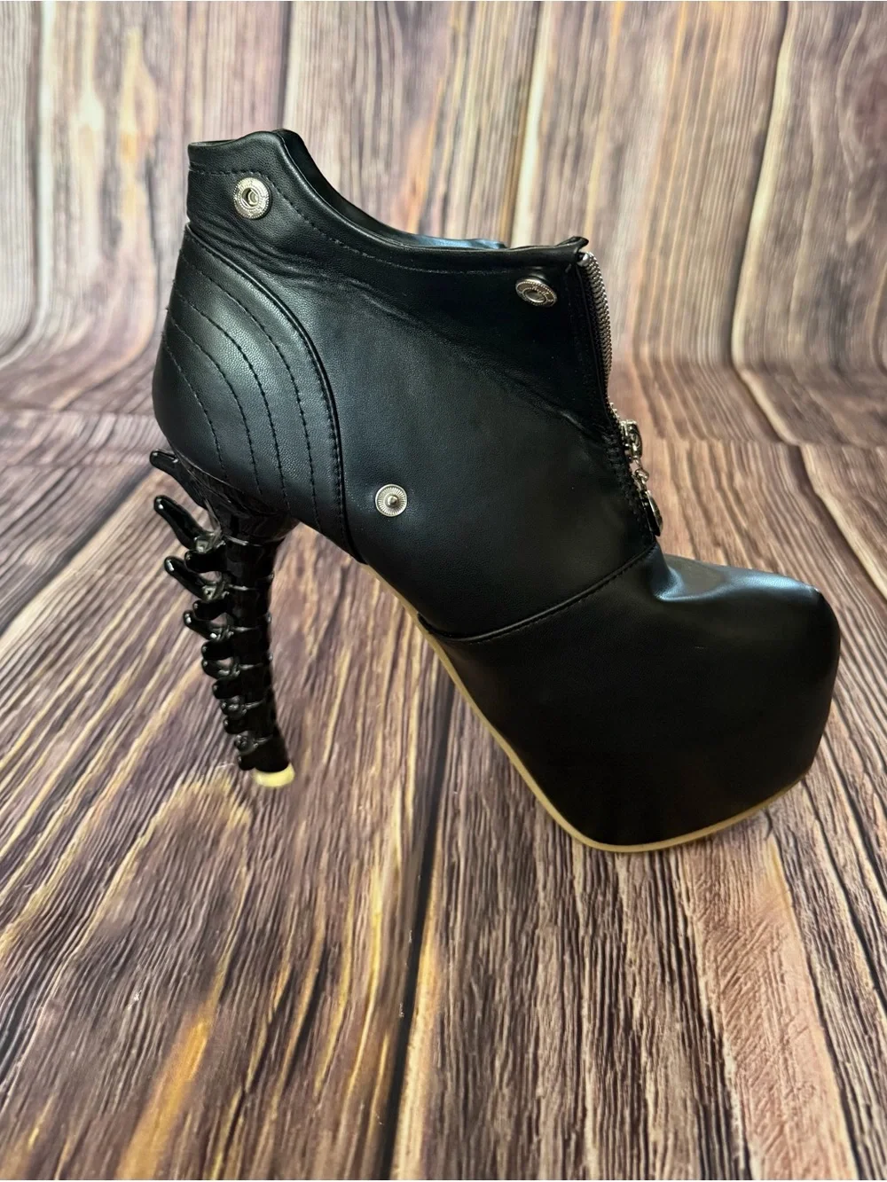 Show Story Platform Ankle Booties With Skeletal Spine Shaped Heel Size 8.5
